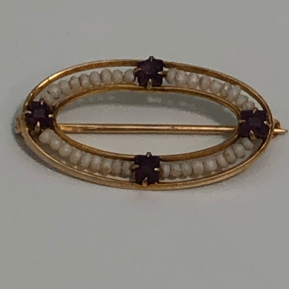 10k Yellow Gold   Estate Victorian Vintage Pearl/w Stone Purple